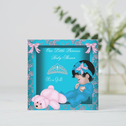 Little Princess Baby shower Girl Blauwgroen Blue P Kaart (Staand voorkant)