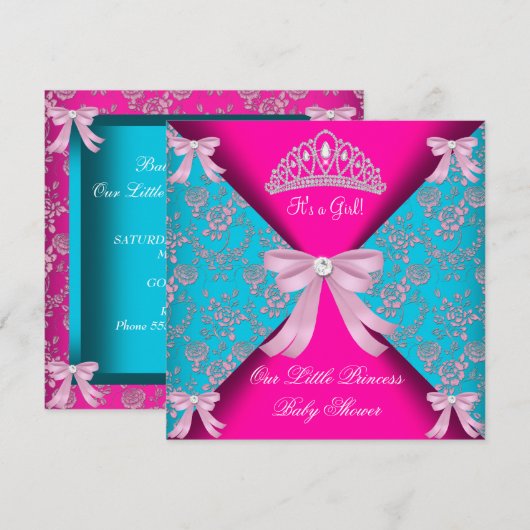 Little Princess Baby shower Girl Blauwgroen Blue P Kaart (Voorkant / Achterkant)