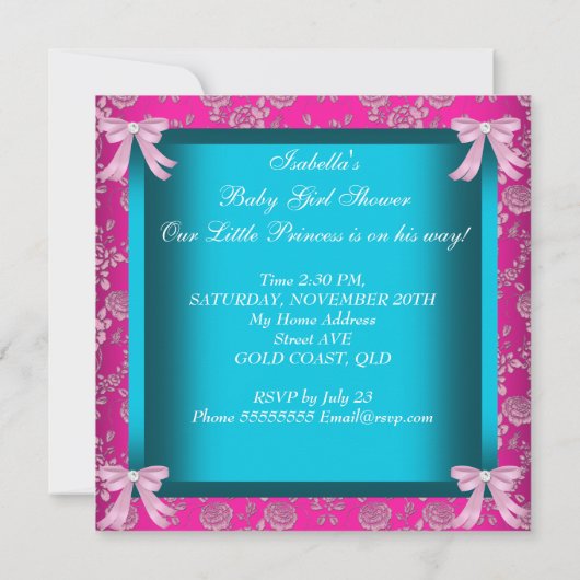 Little Princess Baby shower Girl Blauwgroen Blue P Kaart (Achterkant)