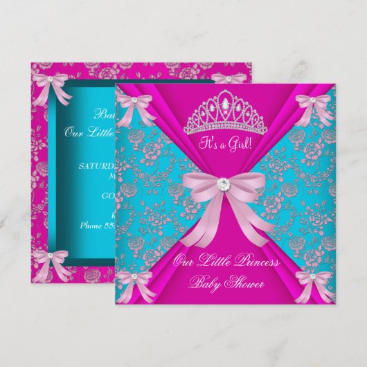 Little Princess Baby shower Girl Blauwgroen Blue P Kaart (Voorkant / Achterkant)