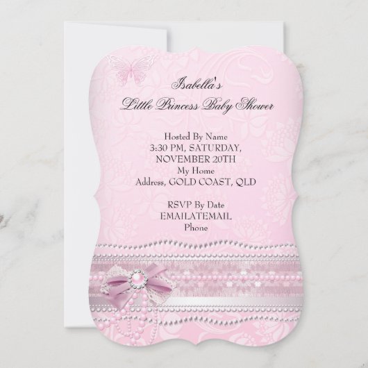 Little Princess Baby shower Girl Butterfly AA Kaart (Achterkant)