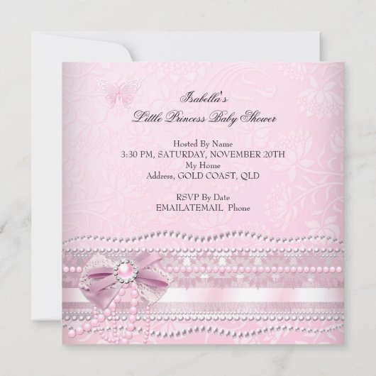 Little Princess Baby shower Girl Butterfly CC Kaart (Achterkant)