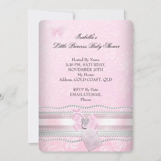 Little Princess  Baby shower Girl Butterfly Kaart (Achterkant)