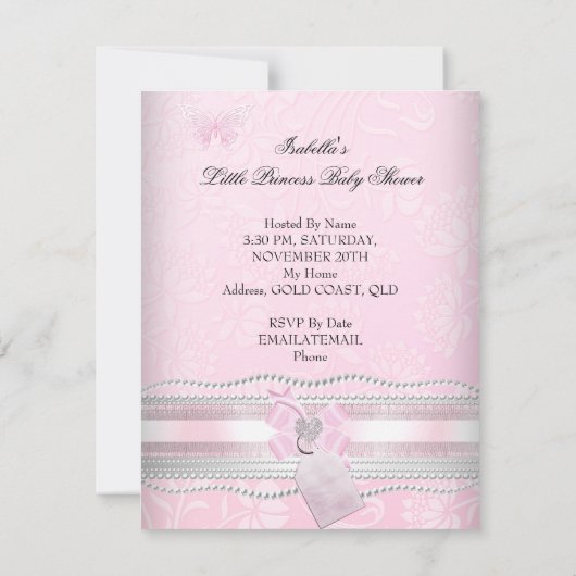 Little Princess  Baby shower Girl Butterfly Kaart (Achterkant)