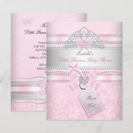 Little Princess  Baby shower Girl Butterfly Kaart (Voorkant / Achterkant)