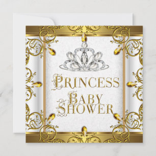 Little Princess Baby shower Girl Gold White Tiara Kaart