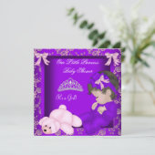 Little Princess Baby shower Girl Paars Damask Kaart (Staand voorkant)