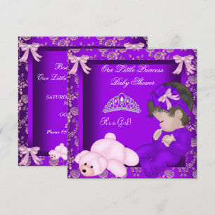 Little Princess Baby shower Girl Paars Damask Kaart