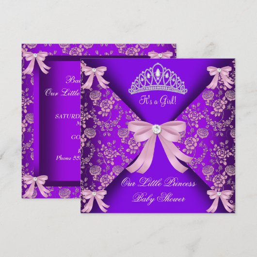 Little Princess Baby shower Girl Paars Pink 2 Kaart (Voorkant / Achterkant)