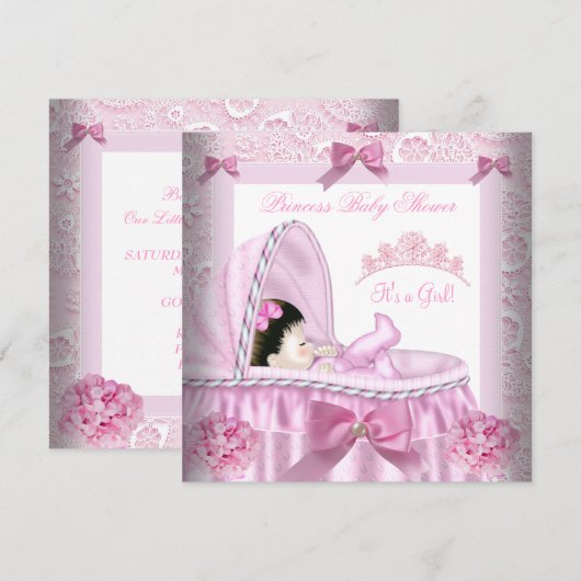 Little Princess Baby shower Girl Pink Damask Kaart (Voorkant / Achterkant)