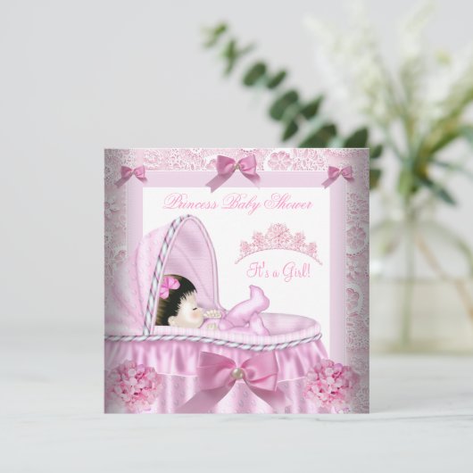 Little Princess Baby shower Girl Pink Damask Kaart (Staand voorkant)