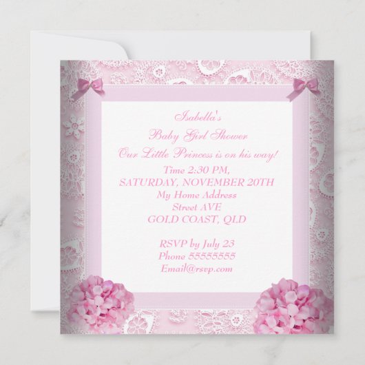 Little Princess Baby shower Girl Pink Damask Kaart (Achterkant)