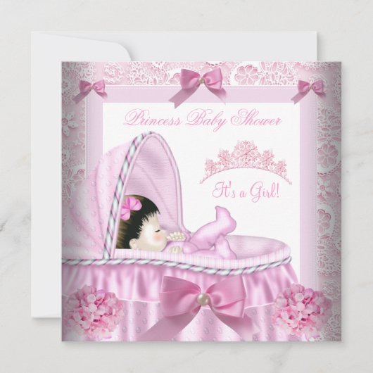 Little Princess Baby shower Girl Pink Damask Kaart (Voorkant)