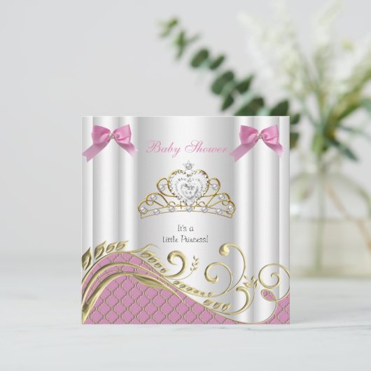 Little Princess Baby shower Girl Pink White Gold 3 Kaart (Staand voorkant)