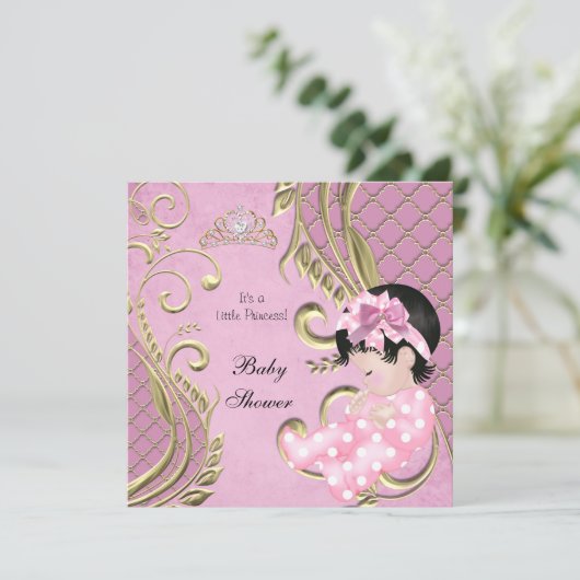 Little Princess Baby shower Girl Pink White Gold Kaart (Staand voorkant)