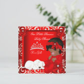 Little Princess Baby shower Girl Red Damask Kaart (Staand voorkant)