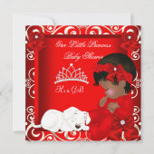 Little Princess Baby shower Girl Red Damask Kaart (Voorkant)