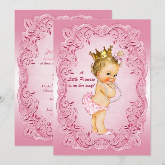 Little Princess Baby shower Gold Crown Pink Lijst Kaart (Voorkant / Achterkant)
