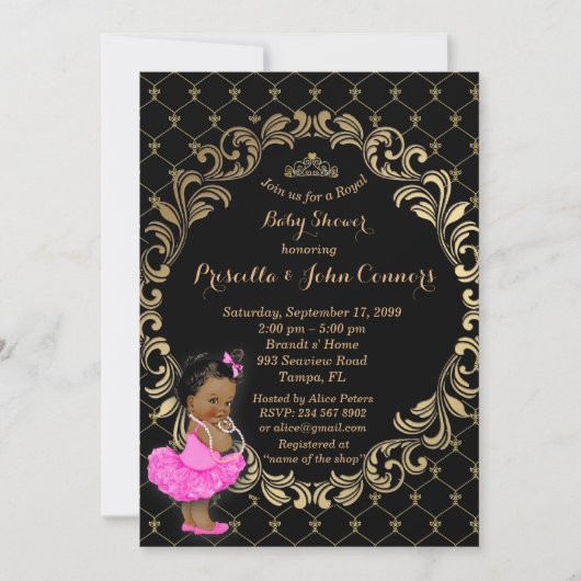 Little Princess Baby shower Invitation, Black Kaart (Voorkant)