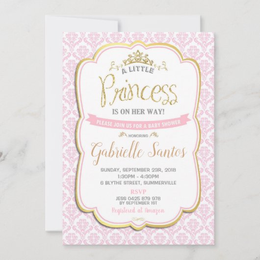Little Princess Baby shower Invitation Girl Roze Kaart (Voorkant)