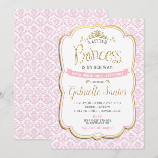 Little Princess Baby shower Invitation Girl Roze Kaart (Voorkant / Achterkant)