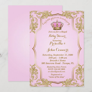 Little Princess Baby shower Invitation, goud, roze Kaart