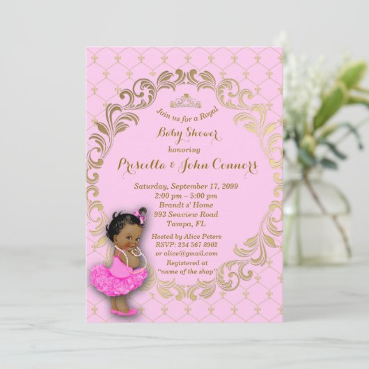 Little Princess Baby shower Invitation, goud, roze Kaart (Staand voorkant)