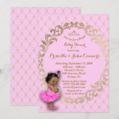 Little Princess Baby shower Invitation, goud, roze Kaart (Voorkant / Achterkant)
