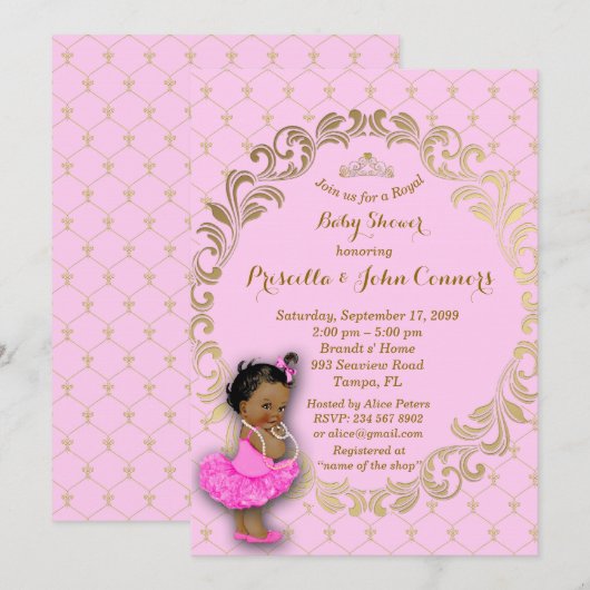 Little Princess Baby shower Invitation, goud, roze Kaart (Voorkant / Achterkant)
