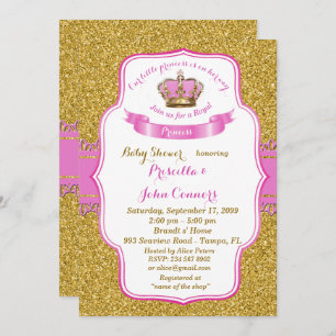 Little Princess Baby shower Invitation, goud, roze Kaart
