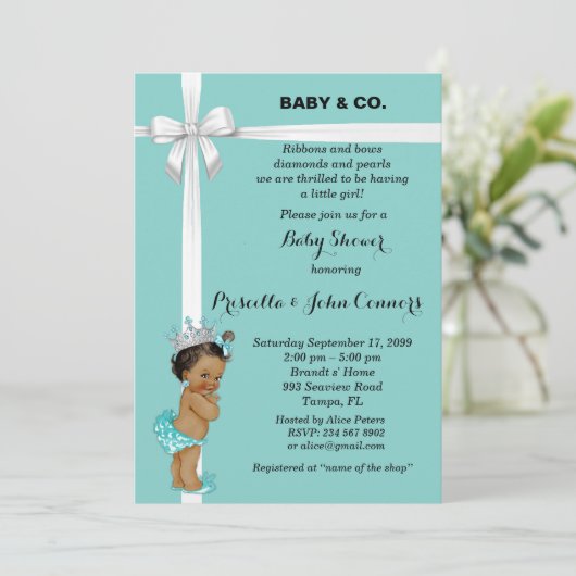 Little Princess Baby shower Invitation, mint Kaart (Staand voorkant)