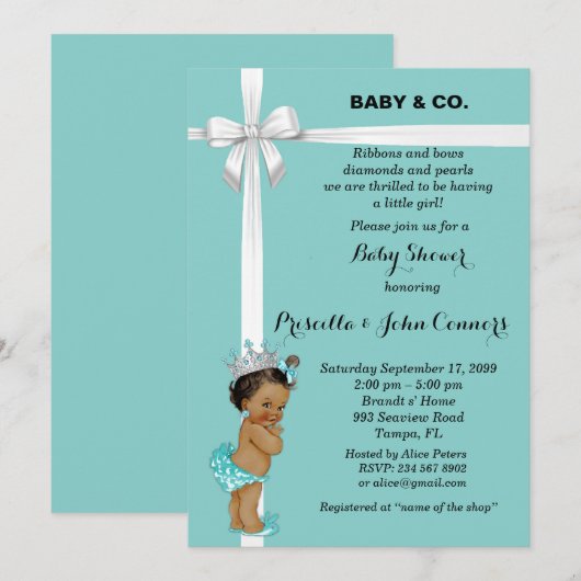 Little Princess Baby shower Invitation, mint Kaart (Voorkant / Achterkant)