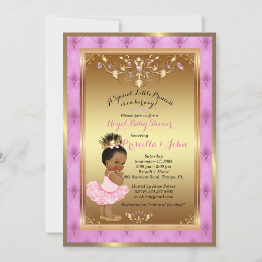 Little Princess Baby shower Invitation, Roze, Goud Kaart (Voorkant)