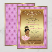 Little Princess Baby shower Invitation, Roze, Goud Kaart (Voorkant / Achterkant)