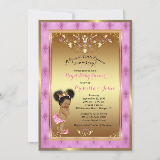 Little Princess Baby shower Invitation, roze, goud Kaart (Voorkant)