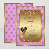 Little Princess Baby shower Invitation, roze, goud Kaart (Voorkant / Achterkant)