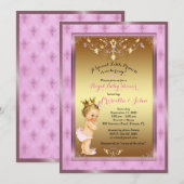 Little Princess Baby shower Invitation, roze, goud Kaart (Voorkant / Achterkant)