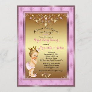Little Princess Baby shower Invitation, roze, goud Kaart