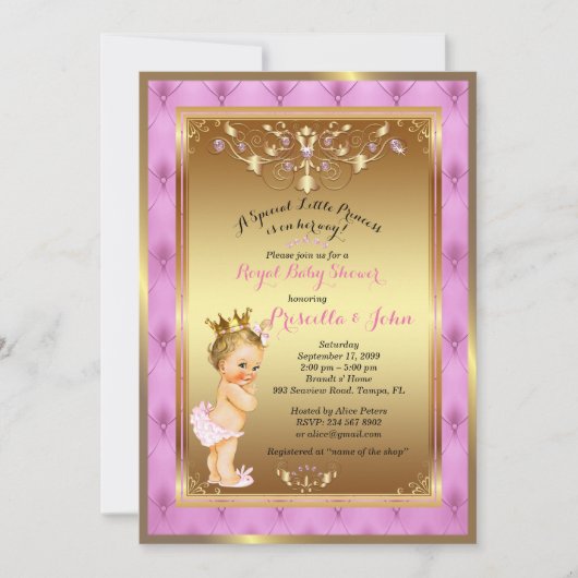 Little Princess Baby shower Invitation, roze, goud Kaart (Voorkant)