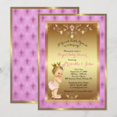 Little Princess Baby shower Invitation, roze, goud Kaart (Voorkant / Achterkant)