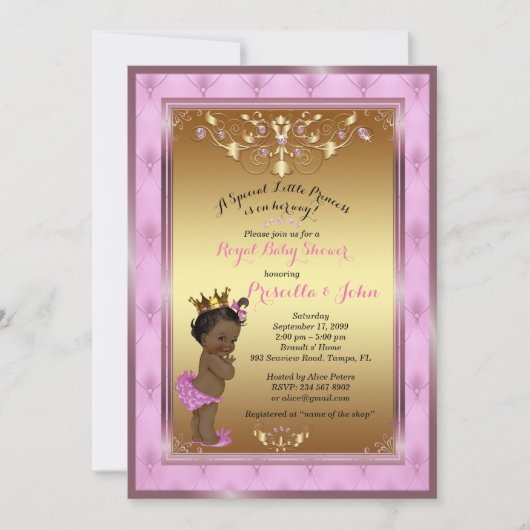 Little Princess Baby shower Invitation, Roze, Goud Kaart (Voorkant)