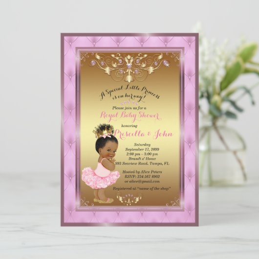 Little Princess Baby shower Invitation, roze, goud Kaart (Staand voorkant)