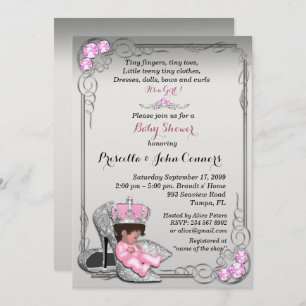 Little Princess Baby shower Invitation, zilver Kaart