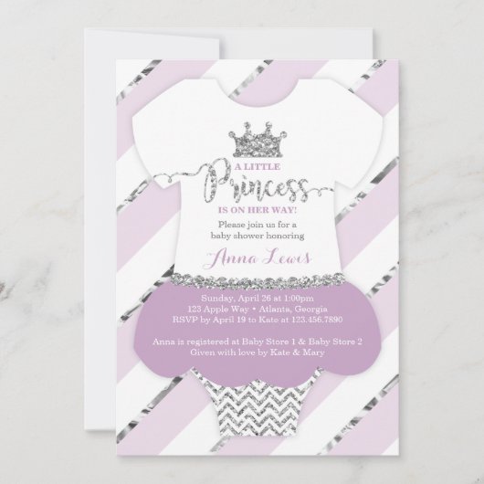 Little Princess Baby shower Invite, Faux Glitter Kaart (Voorkant)