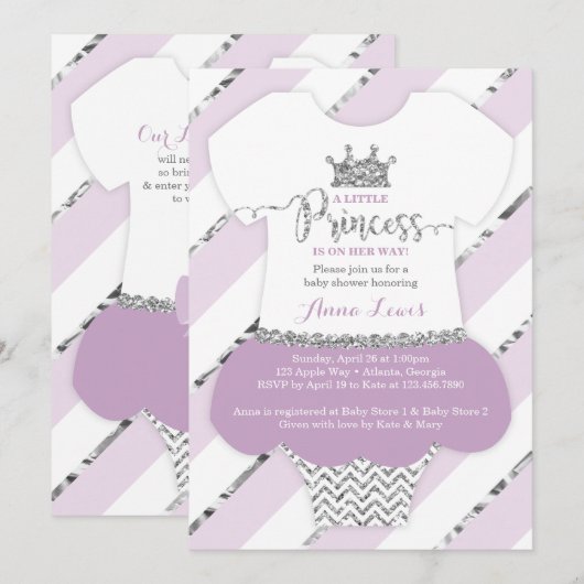 Little Princess Baby shower Invite, Faux Glitter Kaart (Voorkant / Achterkant)
