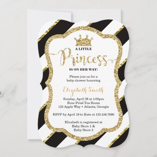 Little Princess Baby shower Invite, Faux Glitter Kaart (Voorkant)