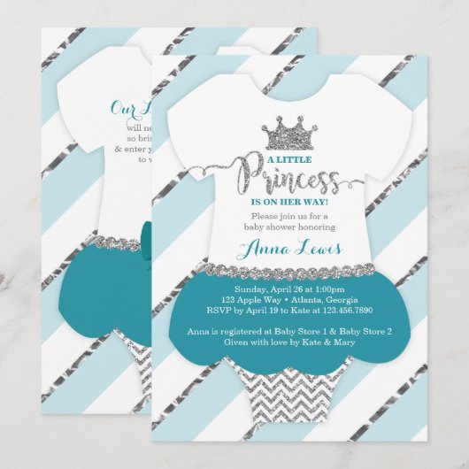 Little Princess Baby shower Invite, Faux Glitter Kaart (Voorkant / Achterkant)