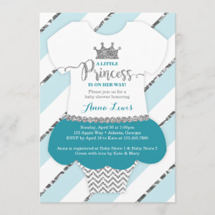 Little Princess Baby shower Invite, Faux Glitter Kaart
