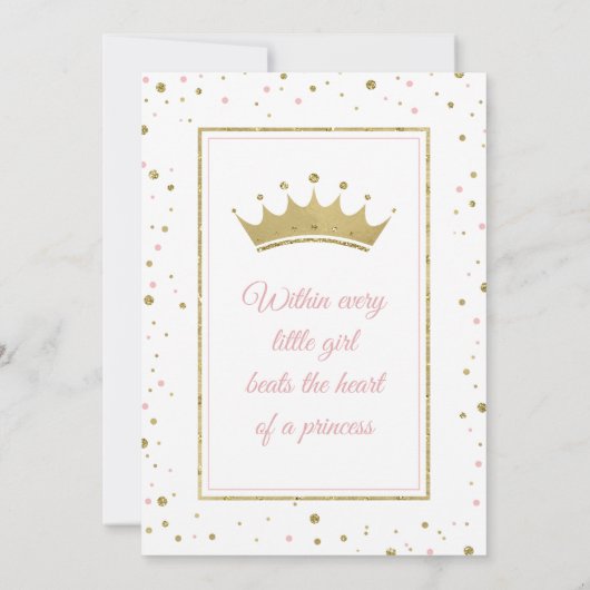 Little Princess Baby shower Invite, Faux Glitter Kaart (Achterkant)