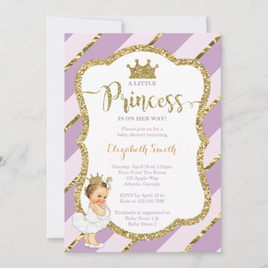 Little Princess Baby shower Invite, Faux Glitter Kaart (Voorkant)